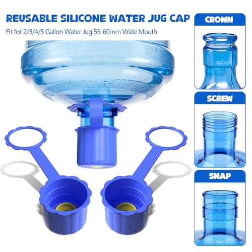 5 Gallon Water Jug Cap, Silicone Reusable Cap for 2/3/4/5 Gal Bottles Leak-Proof Replacement Bottle Lids for 55mm & 60mm Bottle Tops Dishwasher Safe & BPA-Free (Dark Blue, 3 Packs)
