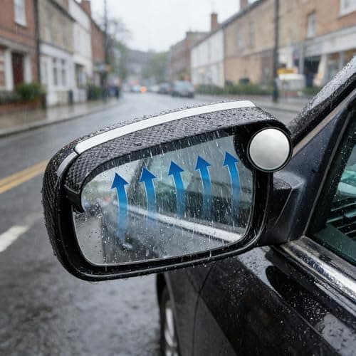 Car Rearview Blind Spot Mirror with Rain Guard, Carbon Fibre, 360° Adjustable HD, Universal Exterior Accessory, 2 Pack (Black) — view 3