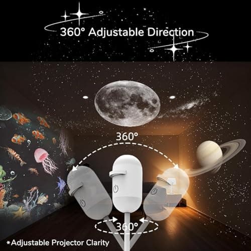 Growbyways Plug-and-Play HD Star Projector, USB Portable 2-in-1 Mini Galaxy Star Projector with Flexible Gooseneck, 360° Rotating LED Stars Night Light for Bedroom, Car Interior (12 Slides) — view 5