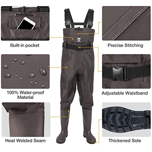 TideWe Bootfoot Chest Waders, PVC Fishing Waders 2-Ply Nylon Waterproof Hunting Waders with Boot Hanger for Men and Women Brown Size 10 — view 2