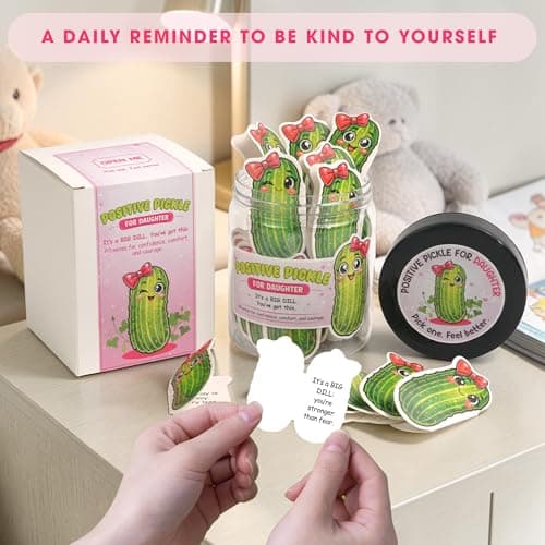 Positive Pickle Jar for Daughter, 60 Affirmation Cards for Teen Girls, Encouragement Gifts for Daughter, Emotional Support Gift, Confidence & Anxiety Relief Jar, Birthday Gift for Girls — view 2