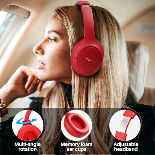 TOZO HT2 Hybrid Active Noise Cancelling Headphones, Wireless Over Ear Bluetooth Headset, 60H Playtime, Hi-Res Audio Custom EQ via App Deep Bass Comfort Fit Ear Cups, for Home Office Travel — view 7