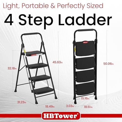 HBTower 4 Step Ladder, Step Stool Foldable with Wide Anti-Slip Pedal, Sturdy Steel Ladders for Home Adults Kitchen — view 6