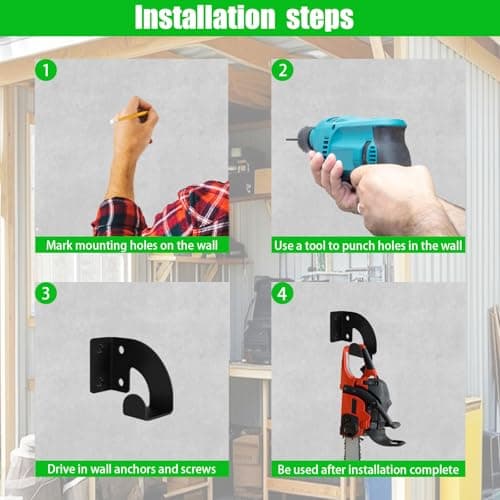 Ertuohg Chainsaw Hanger, Heavy Duty Chainsaw Wall Mount Holder, Organizer Mounted Chainsaw Rack, Chain Saw Hanger for Garden, Garage, Workshop, Black Metal — view 5