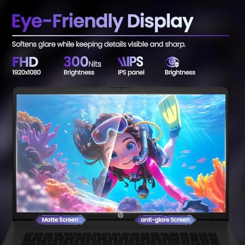 HP 17 Inch Laptop 2026 Edition, AMD Ryzen 5 7430U 6-Core Processor, FHD IPS Display, 8GB RAM, 256GB SSD, Large Screen, Windows 11 with Office 365 for The Web, w/o Mouse — view 2