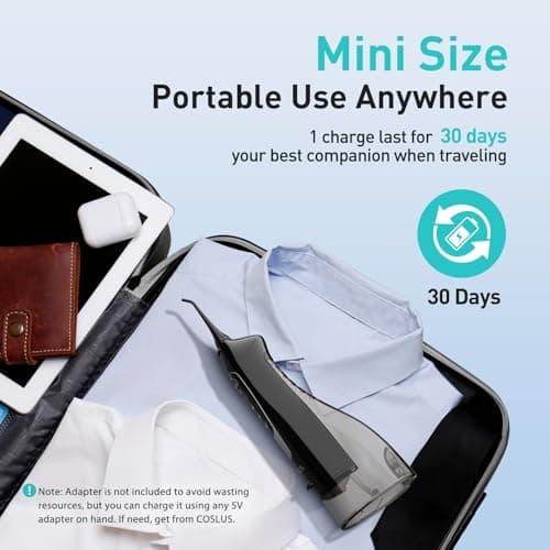 COSLUS ADA Accepted Water Dental Flosser Teeth Pick C20: Portable Cordless Oral Irrigator 300ML Rechargeable Travel Irrigation Cleaner IPX7 Waterproof Electric Flossing Machine, Professional Set Black — view 7