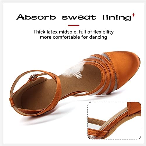 DKZSYIM Women's Satin Latin Dance Shoes Close Toe Ballroom Performance Dancing Shoes,YCL189-Brown-6,US 7 — view 3