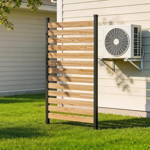 Outsunny Outdoor Privacy Screen Panel, 38" x 76" No Dig Space Divider with Fir Wood Planks and Aluminum Posts for Patio Backyard, Great to Hide Trash Cans, Air Conditioner Fence — view 5