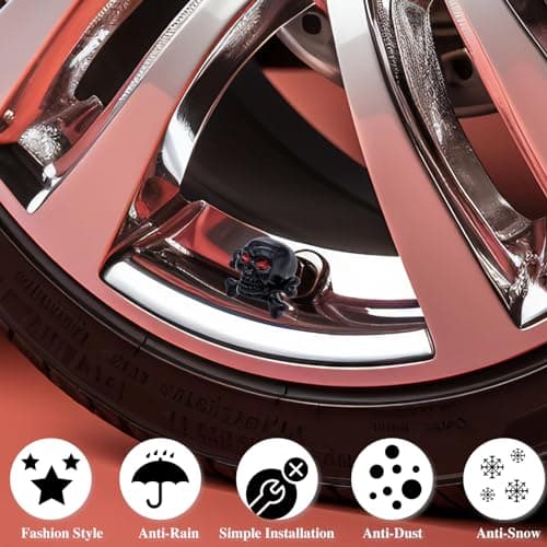 MEAJOO 4PCS Skull Style Tire Valve Stem Caps, Dustproof Wheel Valve Covers Accessories, with Rubber O-Ring, Universal for Cars, SUVs, Bike, Bicycles,Trucks and Motorcycles (Black) — view 5