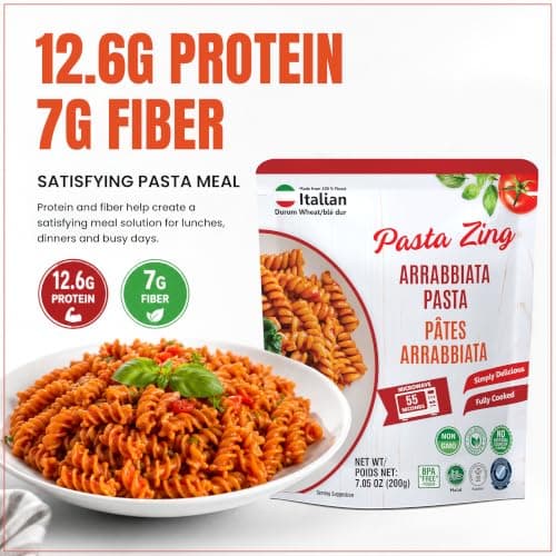 Pasta Zing Microwavable Arrabbiata Pasta, Pack of 7, 7.05 Ounce | Ready To Eat in 1 Minute | Made with 100% Italian Durum Wheat | Natural Ingredients | Spicy & Flavorful | Easy Meal & Side Dish — view 3