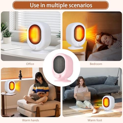 Mini Space Heater,1500W Small Desk Heater,2 Gears Adjustable,PTC Ceramic Heating,Tip-over & Overheat Protection,Fast Heating and Super Quiet Pink — view 5