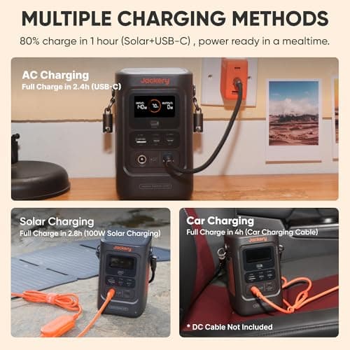 Jackery Explorer 240D Power Bank (80,000mAh), LiFePO4 Battery 256Wh Portable Power Station, USB-C Cable Included,200W DC Output,1-Hour Fast Charging, Compact for Outdoor Camping, Travel, Emergencies — view 5