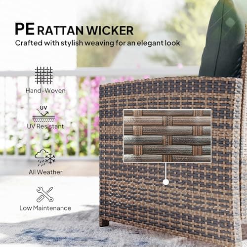 Outsunny 5 Piece Patio Furniture Set, Wicker Patio Chairs with Ottomans, 2-Tier Glass Coffee Table, Cushions, Outdoor Furniture Conversation Set for Balcony, Brown/Dark Grey — view 4