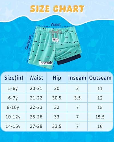 APTRO Boys Swim Trunks with Zipper Pockets & Compression Liner Quick Dry 2 in 1 Beach Shorts, Fish Green, 5-6 Years — view 6