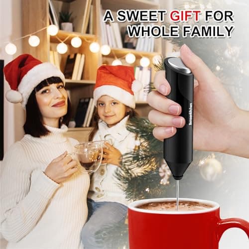 Bonsenkitchen Powerful Milk Frother for Coffee, Fast Handheld Drink Mixer with Stainless Steel Whisk, Battery Operated Hand Frother Stirrer Wand - Black — view 6