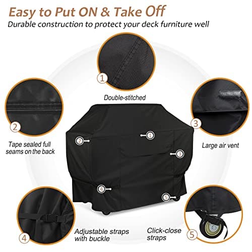 NettyPro Grill Cover Heavy Duty Waterproof 56 inch, Outdoor 2-3 Burners Gas BBQ Cover for Outside Weber, Char-Broil, Brinkmann, Nexgrill Barbecue, Black — view 4
