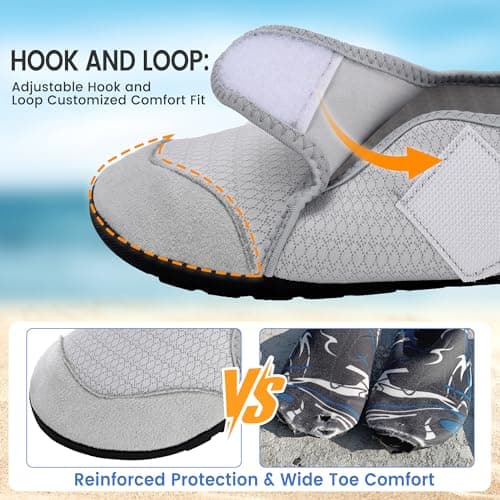 Water Shoes for Women Men Barefoot Beach Swim Aqua Socks Summer Wide Slides Sandals Quick Dry Pool River Sea Sock Shoes (Grey, US Footwear Size System, Adult, Men, Numeric Range, Medium, 5, 6) — view 4