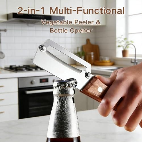 2 in 1 Premium Vegetable Peeler with Handle and Bottle Opener Stainless Steel Blade Kitchen Tool for Fruit Apple Potato Pumpkin Papaya Zucchini (1 PCS)