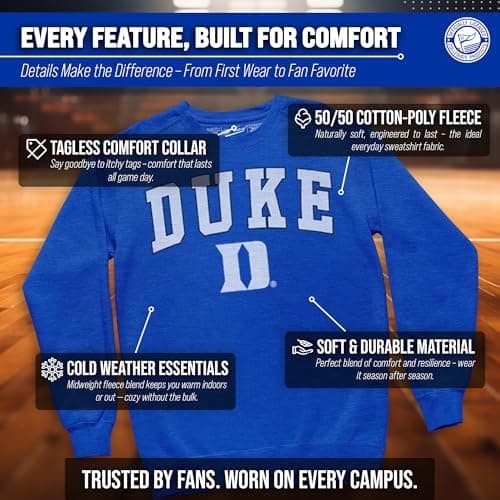 Duke Sweatshirt Fleece Crewneck for Men and Women - Royal Heather, Small — view 4