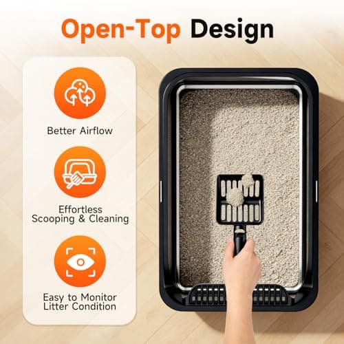 Extra Large Stainless Steel Litter Box with Lid, XL Odor Free Metal Litter Box with High Sides for Big Cats, Open Top Easy Cleaning Kitty Box Anti-Urine Leakage, Non-Sticky, Include Scoop, Black — view 5