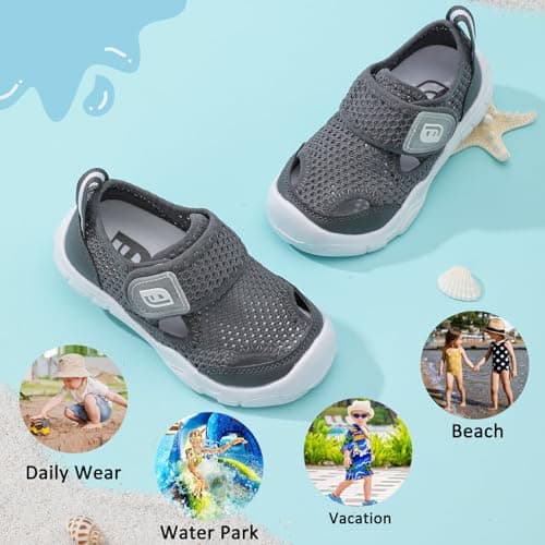 JOINFREE Chaussures d’Eau pour Tout-Petits, Bout Large Style Pieds Nus, Sandales Aqua à Séchage Rapide Antidérapantes avec Bout Renforcé pour Garçons et Filles Dark Grey Size 7 — view 6