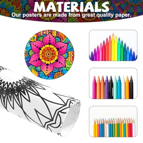 Penitue 2pcs Jumbo Mandala Coloring Posters, 100x60cm/39.37x23.62in Large Motivational Coloring Posters Giant Poster for Kids Adults Teens Art Craft Wall Party Supplies (Style 2) — view 2