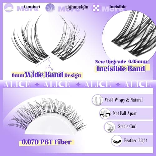 ALICE Natural Lash Clusters Lash Extensions Invisible Band Waterproof 8-16mm Cluster Eyelash Extensions Wispy Eyelash Clusters Individual Lashes Cluster Lashes — view 4