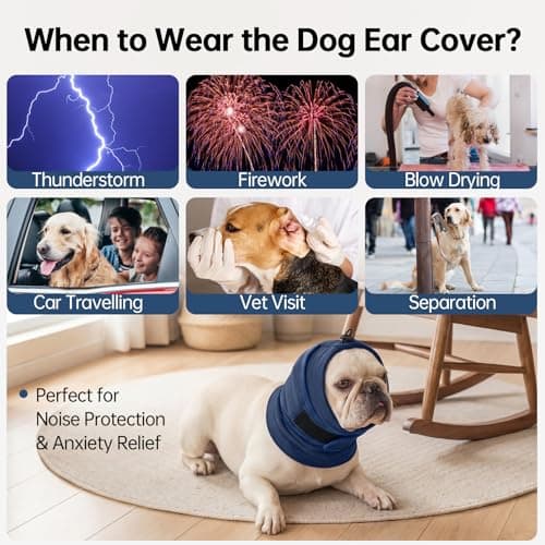 IDOMIK Dog Ear Muffs Noise Protection, Dog Calming Hoodie for Anxiety Relief, Soft Double-Layer No Shake Head Wraps, Quiet Ear Covers for Thunderstorm, Firework, Bath, Grooming & Blow Drying,Blue,XL — view 2