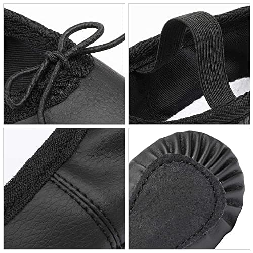 EASTBUDDY Ballet Shoes Leather Ballet Flats Full Sole Dance Slippers for Girls Toddlers Black 11 Little Kid — view 5
