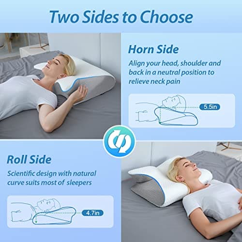 HOMCA Memory Foam Pillow, 2 in 1 Cervical Pillow for Neck Pain Relief, Ergonomic Neck Support Pillows for Side Back Stomach Sleepers with Breathable Pillowcase (Gray) — view 3