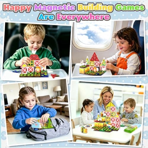 ORZbb Mini Magnetic Tiles Farm Animal Toys Toddler Travel Essentials Set with Case, Kids Magnetic Blocks Montessori Education Learning Sensory Preschool Toys for 3+ Year Old Boys Girls Gifts — view 4