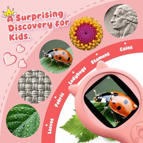 Kids Microscope for Girls, 500X Portable Digital Microscope with 2" IPS Screen, Cute STEM Learning Toy, Birthday Gift for Girls Age 5-12 (Pink) — view 4