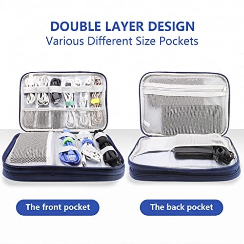 Teskyer Cable Organizer Bag, Portable Travel Cord Organizer case, All in One Waterproof Electronics Accessories Storage Bag for Cables, Chargers, Earphones, Hard Drives, 9.6 x 6.9 inch (Navy Blue) — view 4