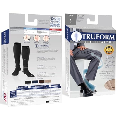 Truform Compression Socks, 8-15 mmHg, Men's Dress Socks, Knee High Over Calf Length, Black, Medium — view 2