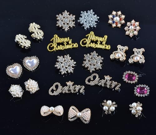 Christmas Charms for Socks - 24pcs Rhinestone Brooches & Pins for Women - Bulk Bling Gold Junk Sock Charms & Shoe Pins for Sambas & Sneakers - Women's Hat, Clothing Crafts & Jewelry Kit