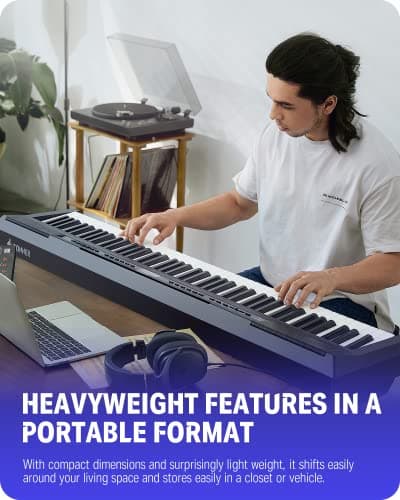 Donner DEP-20 Beginner Digital Piano 88 Key Full Size Weighted Keyboard, Portable Electric Piano with Sustain Pedal, Power Supply — view 7