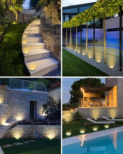 btfarm Solar Ground Lights, 10 Pack 8LED Solar Lights Outdoor Waterproof Garden, Pathway Lights Solar Powered in-Ground Lights, Disk Lights Landscape Lighting for Lawn Patio Yard Driveway, Warm White — view 3