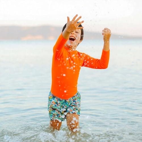 Winzik Boys Rash Guard Long Sleeve Swim Shirt Kids Boys’ Girls’ UPF 50+ Sun Protection Quick Drying Orange Shirts 3-14Y(5-6 Years, Long Sleeve Orange) — view 6