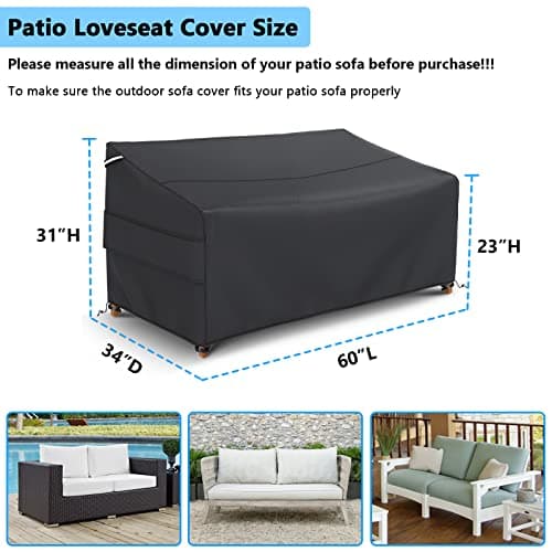 Gasadar Patio Sofa Cover Waterproof for 2-Seater Outdoor Sofa Loveseat and Furnitures,Heavy Duty Outdoor Couch Covers, Anti UV and Dustproof, 60" L×34" D×31" H, Black