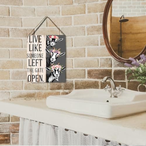 Live Like Someone Left The Gate Open Goat Floral Hanging Plaque, 6.7 x 10 Inches Farmhouse Wall Decor for Kitchen, Cabin, Home — view 5