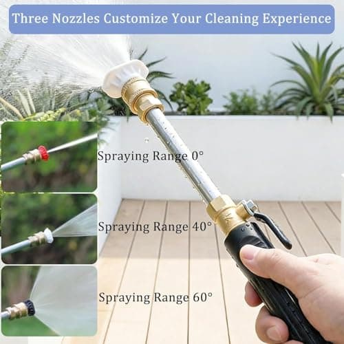 Jet Nozzle Power Washer for Garden Hose, High Pressure Washer Wand with 3 Interchangeable Spray Tips, Metal Hose Nozzle Cleaner for Car Patio Driveway Deck Outdoor Cleaning (Black) — view 4