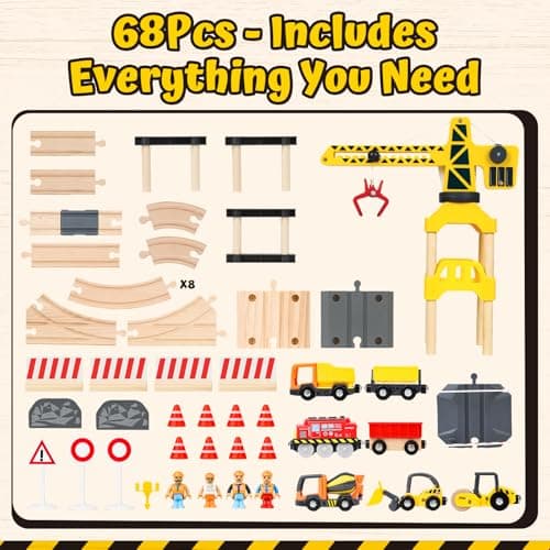 Lehoo Castle 68PCS Wooden Train Set - Toy Train Set for Toddlers 2-4, Wooden Train Track for Kids w/Crane, Railway Playset for 3 Year Old Boys Girls Birthday Gift — view 7