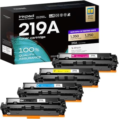iNKPAD 219A 219X MFP 3302FDWG Tóner con Chip Compatible con HP Color LaserJet Pro MFP 3302FDWG 3302SDWG 3302FDW 3302SDW 3302FDN 3202DW 3302FDNG 3202DN W2190A W2191A W2192A W2193A W2194A 4 Unidades