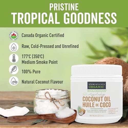 Viva Naturals Organic Virgin Coconut Oil, 32 fl oz (946 mL) – Coconut Oil for Hair, Skin, Cooking & Baking – Cold-Pressed, Unrefined & Non-GMO – Keto & Paleo Certified – BPA-Free Jar — view 2