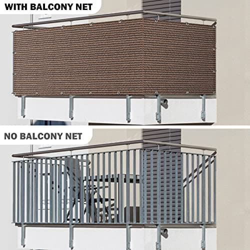 UIRWAY Privacy Screen Balcony Fence 3'x16.5', Garden Courtyard Privacy Fence Screen with Zip Ties UV Protection, for Animal Barriers, Decks, Patios, Outdoor Pools, Porches, Condo Railings - Brown — view 3