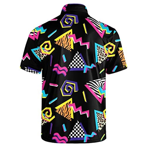 Mens 80s Golf Shirt Dry Fit Performance Short Sleeve Print Shirts Funny 90s Golf Shirts for Men, 80s 90s Theme, XX-Large — view 2