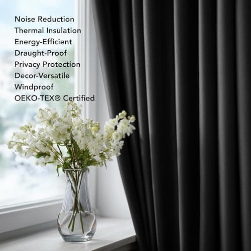Deconovo Room Darkening Thermal Insulated Blackout Curtains 84 Inches Long for Bedroom, Black, 2 Panels Set, 42 Inch Wide — view 2