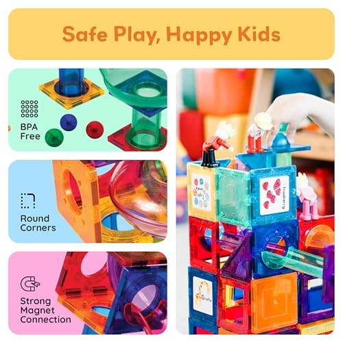 PicassoTiles 70 Piece Marble Run Race Track Magnetic Tiles Magnet Building Block Educational Construction Toy Set Playset STEM Learning Kit Child Brain Development HandEye Coordination Training PTG70 — view 3