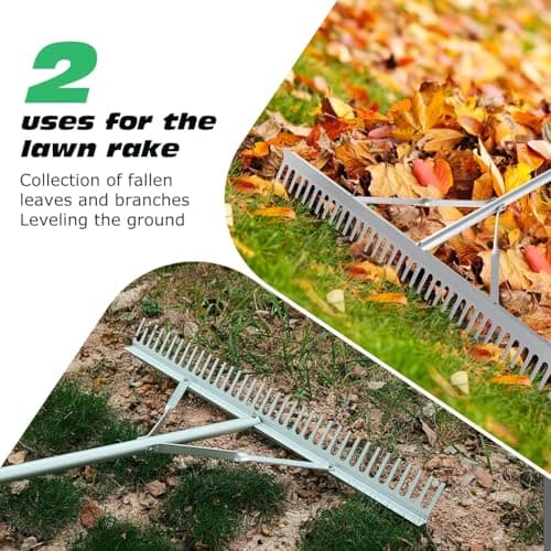 Lilistar Garden Rake, 36" Head Aluminum Landscape Lake Weed Rake with Adjustable 67.3" Handle, for Leaves and Leveling, Loosening Soil, Lawn Care, Various Gardening Tasks — view 2