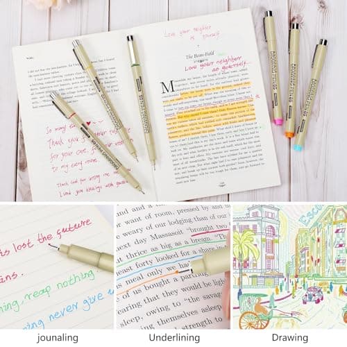Muchcute 01 Micro Fineliner Drawing Art Pens: 12 Colors 0.25mm Extra Fine Point Bible No Bleed Smooth Journal Zentangle Study Supplies Colored Waterproof Line Ultra Needle Tip Fine liner Thin Gel Felt — view 5